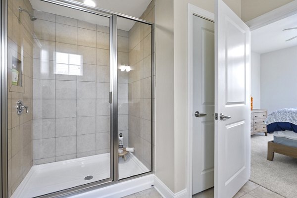 Luxurious bathroom with marble accents at Parkside Place Apartments
