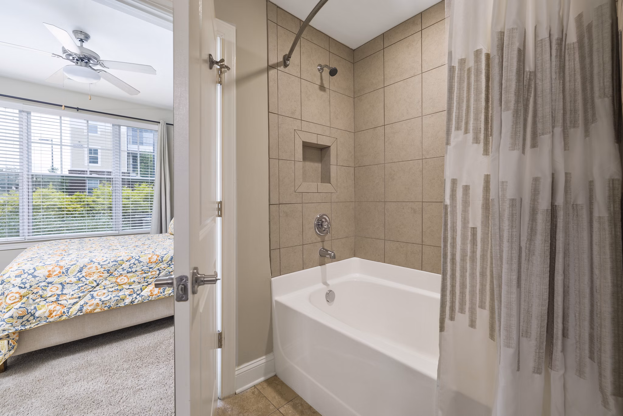 Modern bathroom with sleek fixtures at Parkside Place Apartments, a premium offering in the Greystar luxury apartments lineup