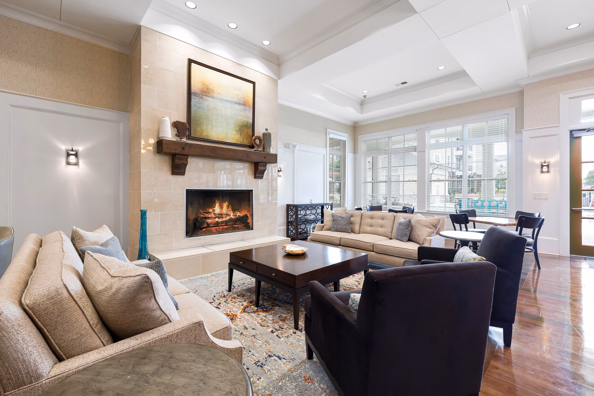 Clubhouse featuring modern decor and seating areas at Parkside Place Apartments, ideal for social gatherings and community events