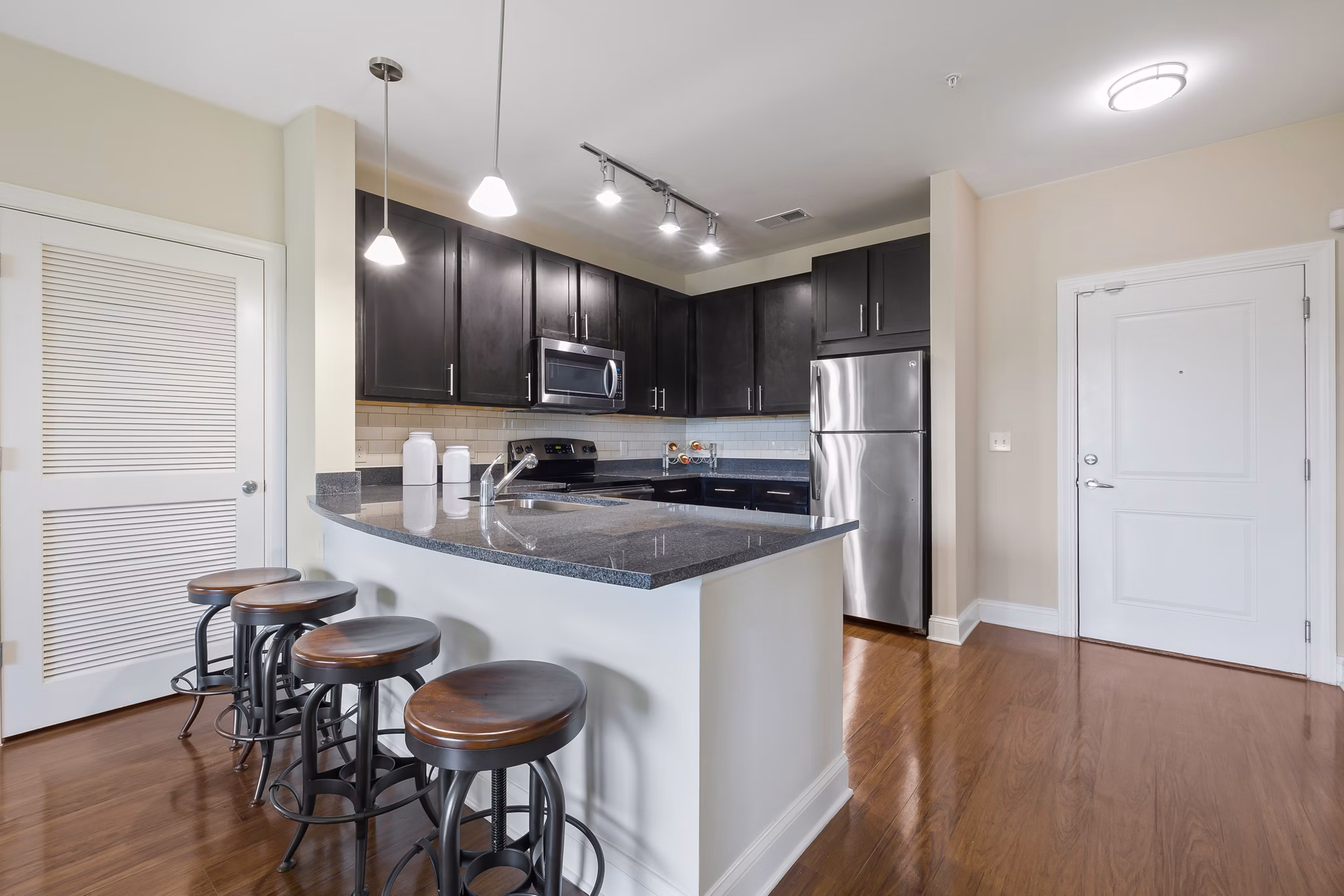Spacious kitchen with modern appliances in Parkside Place Apartments