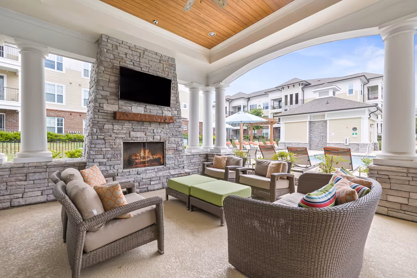 Cozy outdoor fire pit at Parkside Place Apartments, perfect for luxury living with friends and family under the stars