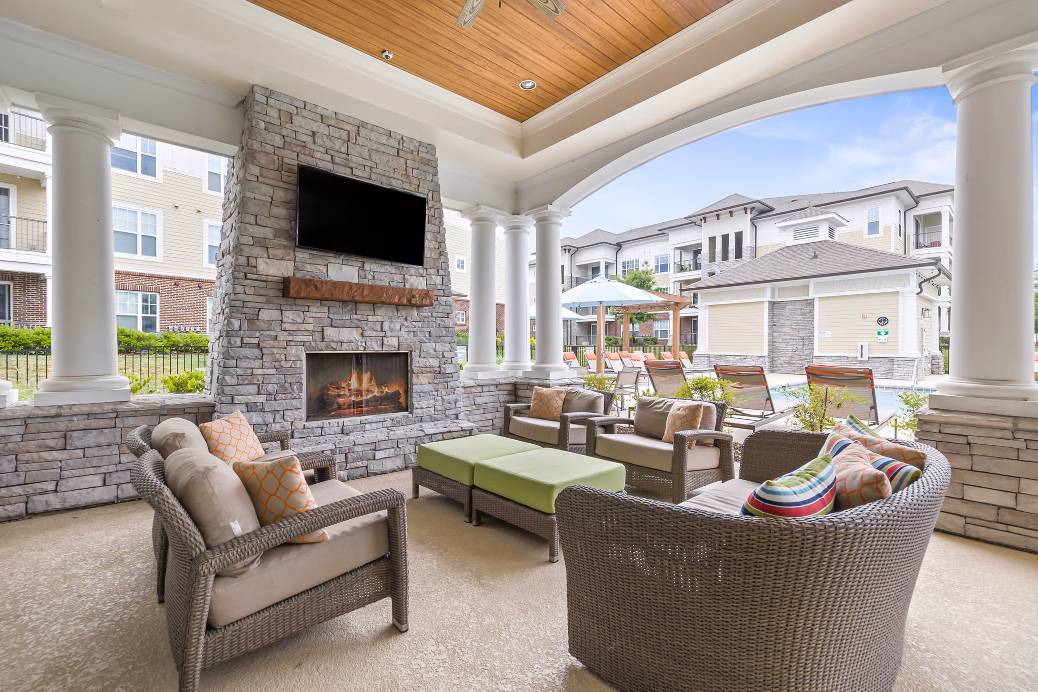 Cozy outdoor fire pit at Parkside Place Apartments, perfect for luxury living with friends and family under the stars