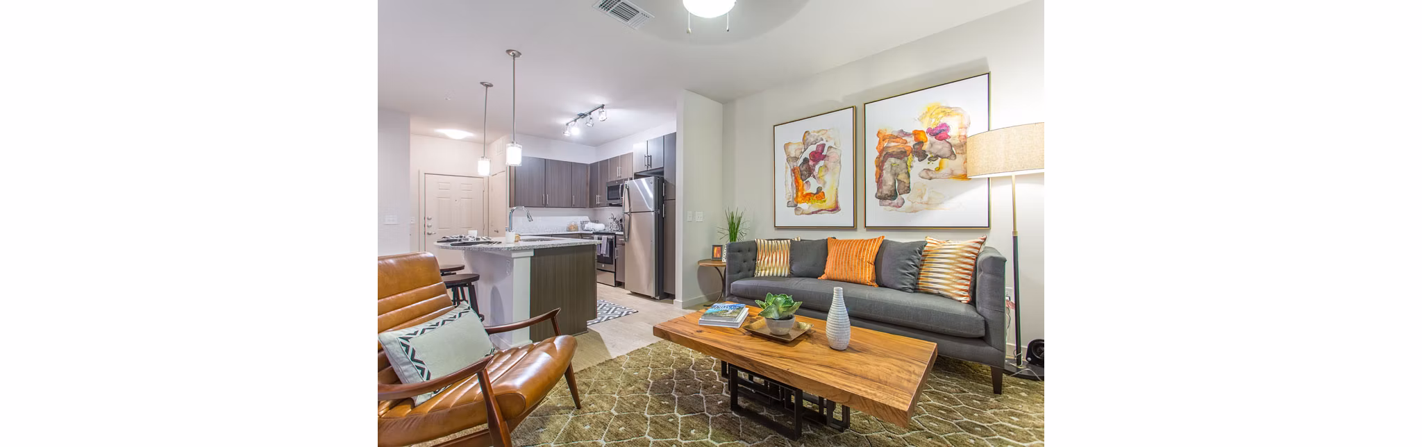 Inviting living room with modern furnishings at Dalian Monterrey Village Apartments