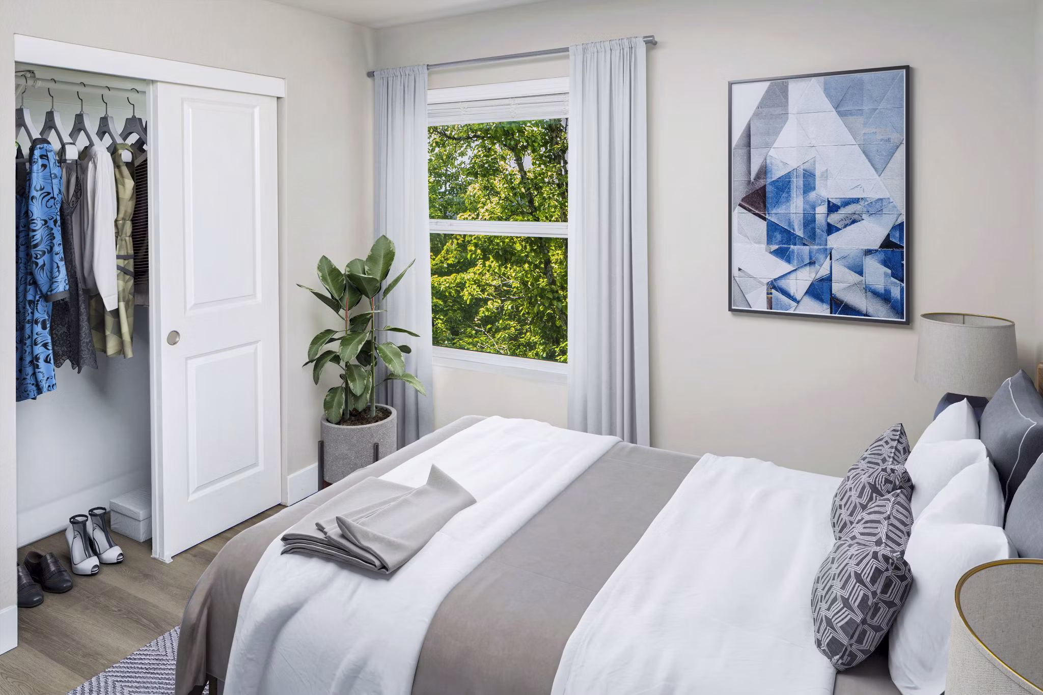 Bright bedroom with modern decor at Arbor Heights Apartments