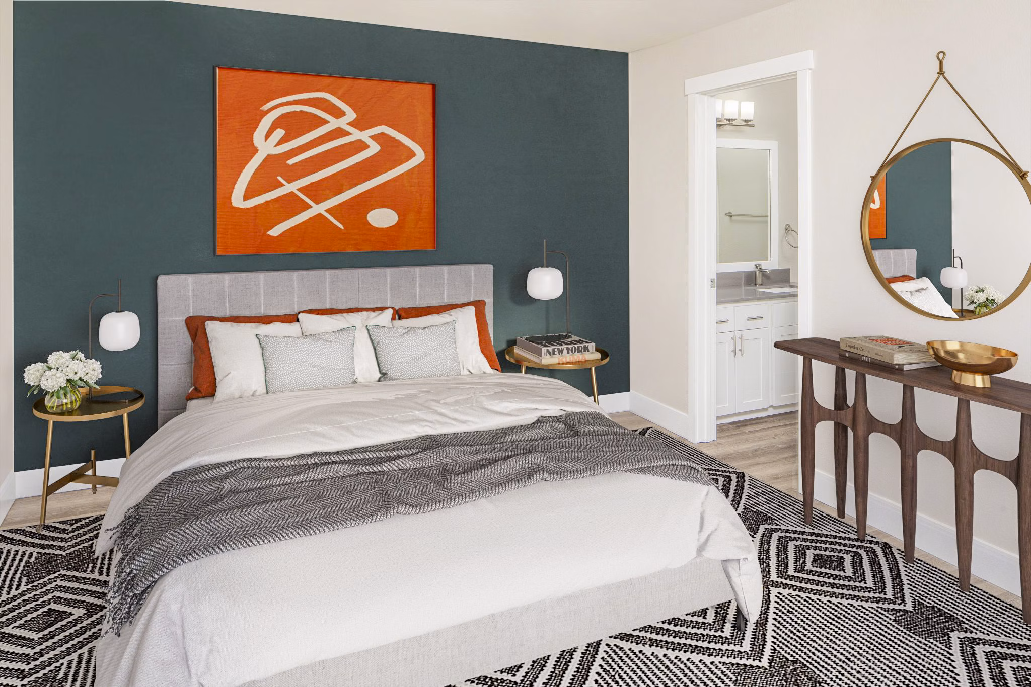 Cozy bedroom with contemporary decor at Arbor Heights Apartments, perfect for relaxing in style