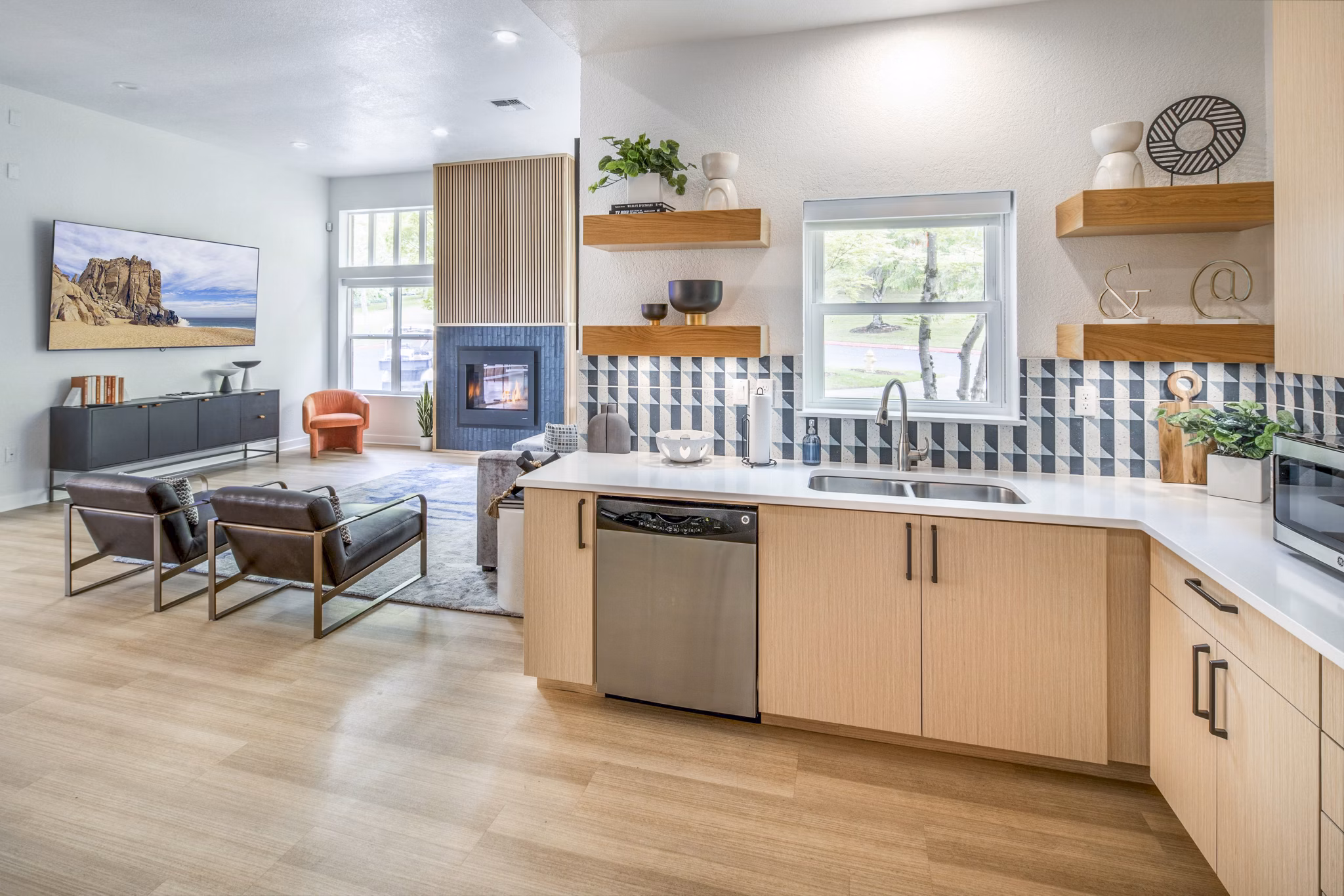 Clubhouse kitchen with modern appliances at Arbor Heights Apartments, perfect for hosting gatherings and culinary experiences in a luxury setting