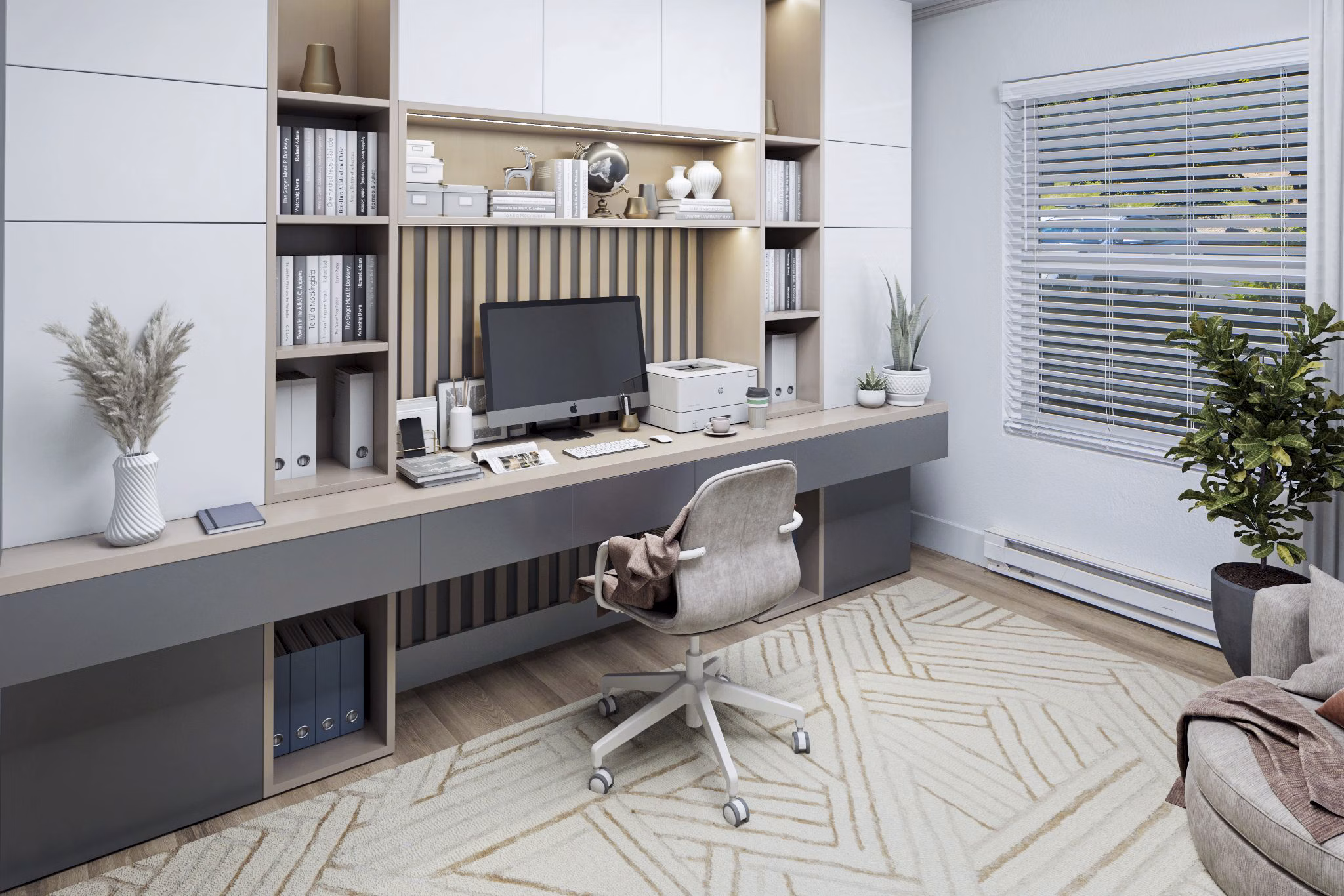 Home office space with modern decor at Arbor Heights Apartments in luxury apartments by Greystar