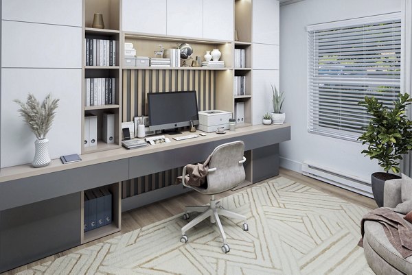 Home office space with modern decor at Arbor Heights Apartments in luxury apartments by Greystar