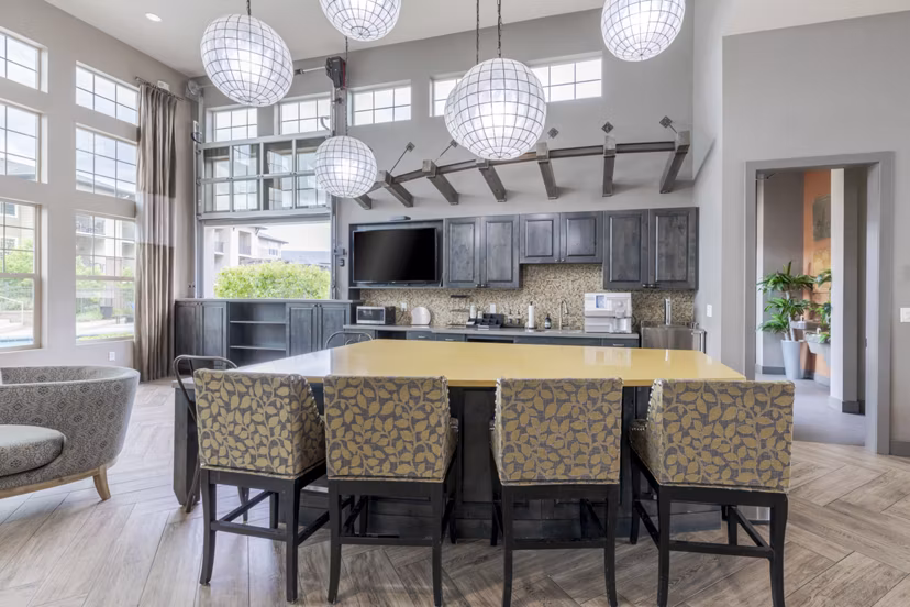 Clubhouse featuring modern design elements at Outlook Littleton Apartments