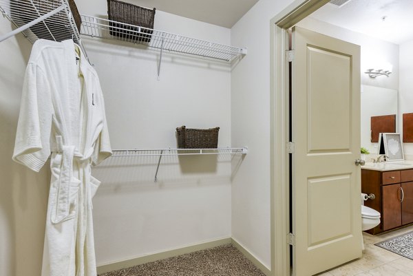 Spacious bedroom closet with ample shelving in Artessa at Quarry Village Apartments