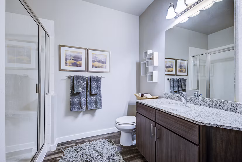 Modern bathroom with sleek fixtures in Boardwalk Research Luxury Apartments