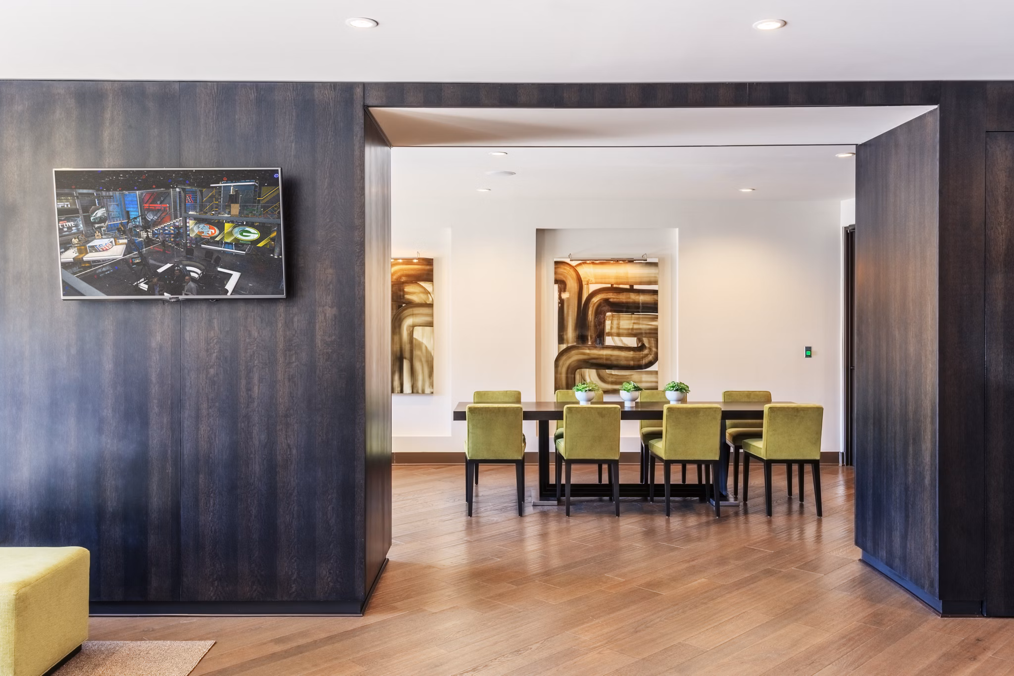 Elegant clubhouse at 1100 South Apartments with modern design elements, perfect for resident gatherings and events