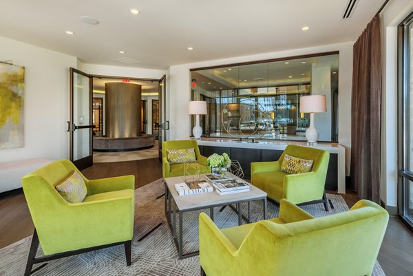 Clubhouse featuring modern design elements at 1100 South Apartments, offering luxury spaces for residents to relax and socialize