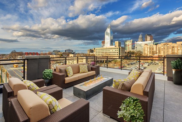 Scenic view of city skyline from rooftop deck at 1100 South Apartments, a luxury Greystar community