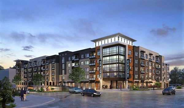 Luxury apartment building with modern architecture in an upscale neighborhood