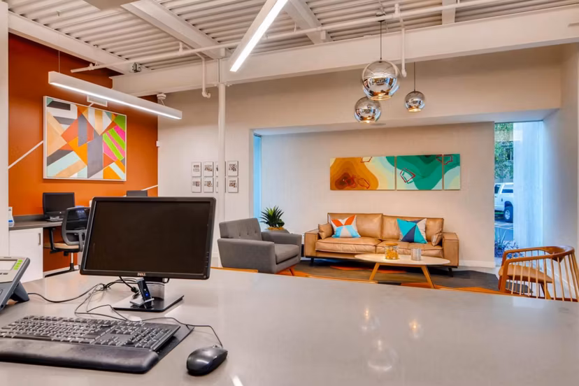 Clubhouse with modern interior design at The Cortesian Apartments, a luxury Greystar community