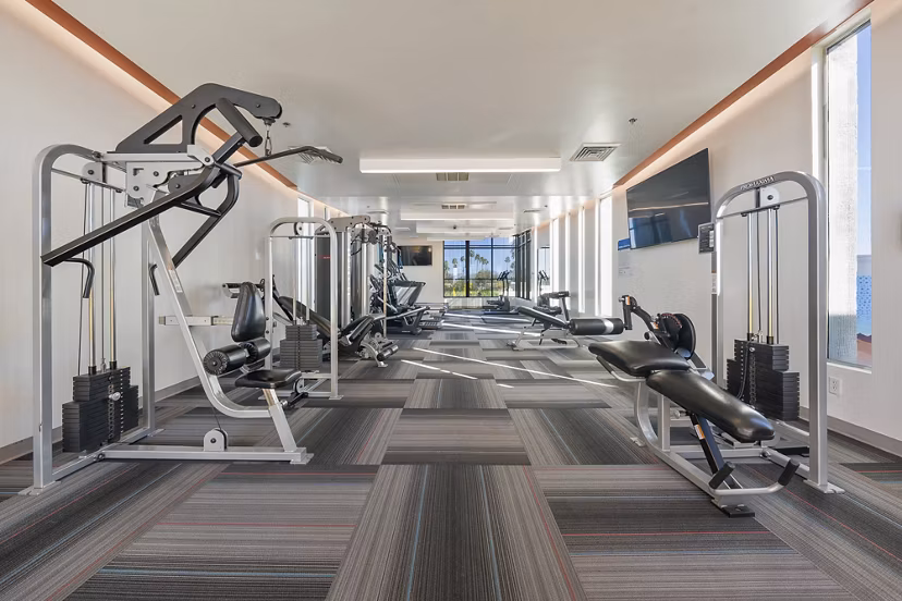 fitness center at The Cortesian Apartments