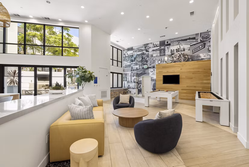 clubhouse game room at Elan Huntington Beach Apartments