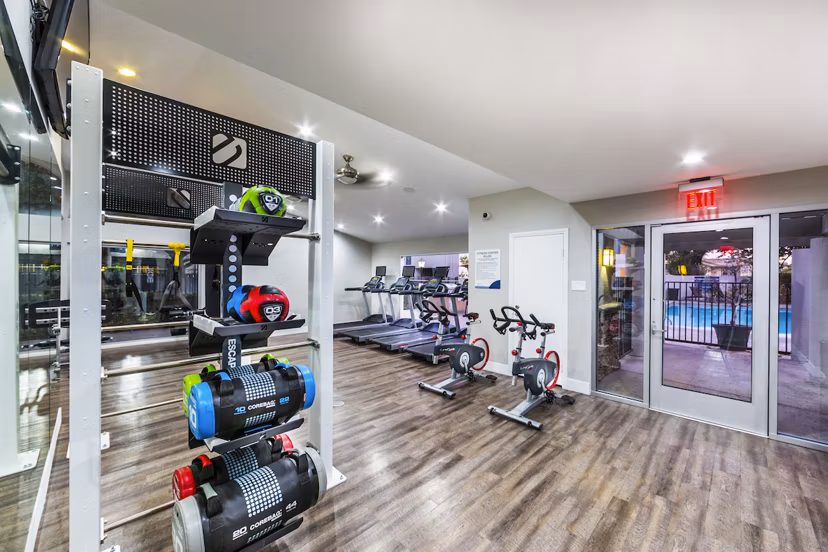 Fitness center with modern equipment at Avana Rancho Cucamonga Apartments