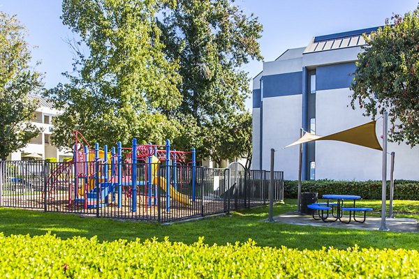 Children's playground with vibrant equipment at Avana Rancho Cucamonga Apartments