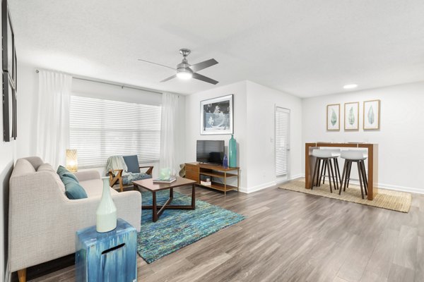 Spacious living room with contemporary design in Avana City Park Apartments