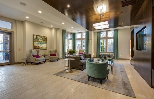 Clubhouse featuring modern design elements at Element Ballantyne Apartments in Charlotte, ideal for social gatherings and community events