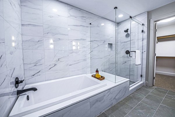 Elegant bathroom with modern fixtures at Novel River Oaks Apartments