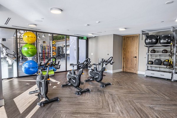 Spin studio with modern equipment at Novel River Oaks Apartments, offering luxury fitness amenities for residents