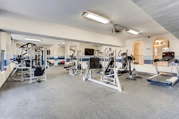 State-of-the-art fitness center with modern equipment at The Lodge Apartment Homes