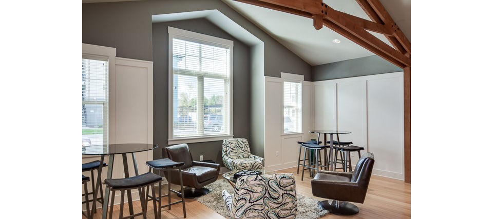 Modern clubhouse with stylish seating at The Bailey at Amazon Creek Apartments