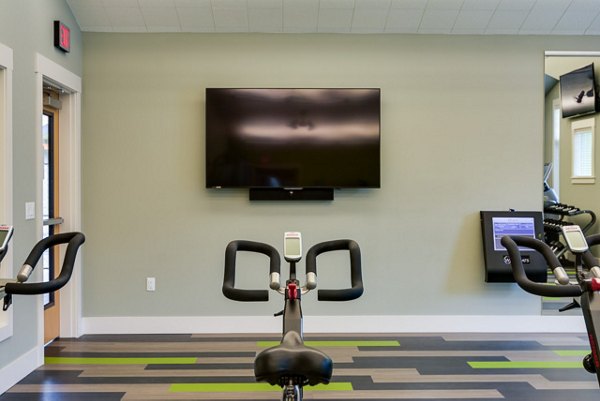 Fitness room with modern equipment at The Bailey at Amazon Creek Apartments offering luxury living in Eugene, Oregon