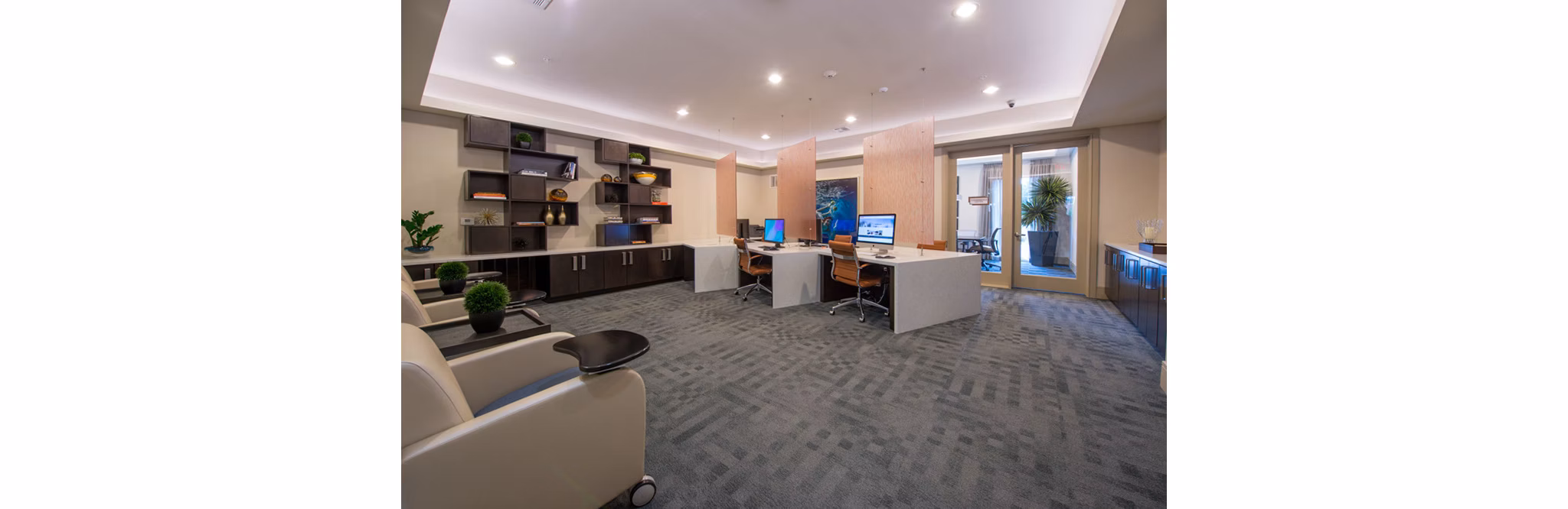 Clubhouse featuring contemporary design elements at Domain West Apartments, ideal for social gatherings and community events