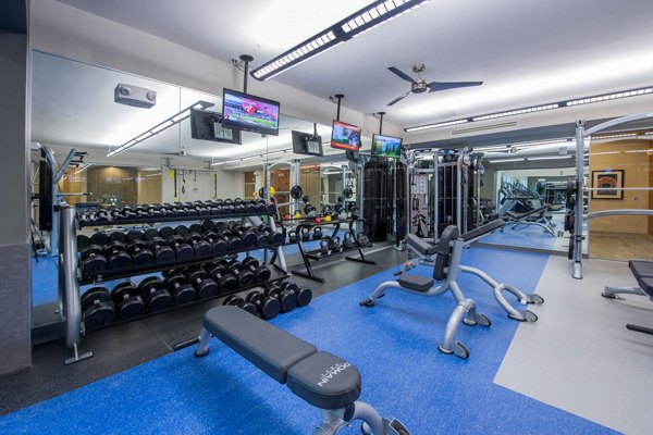 State-of-the-art fitness center with modern equipment at Domain West Apartments
