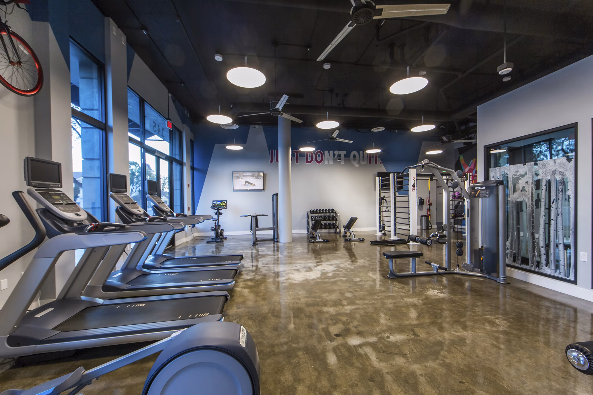 fitness center at The Mix at CTR City Apartments