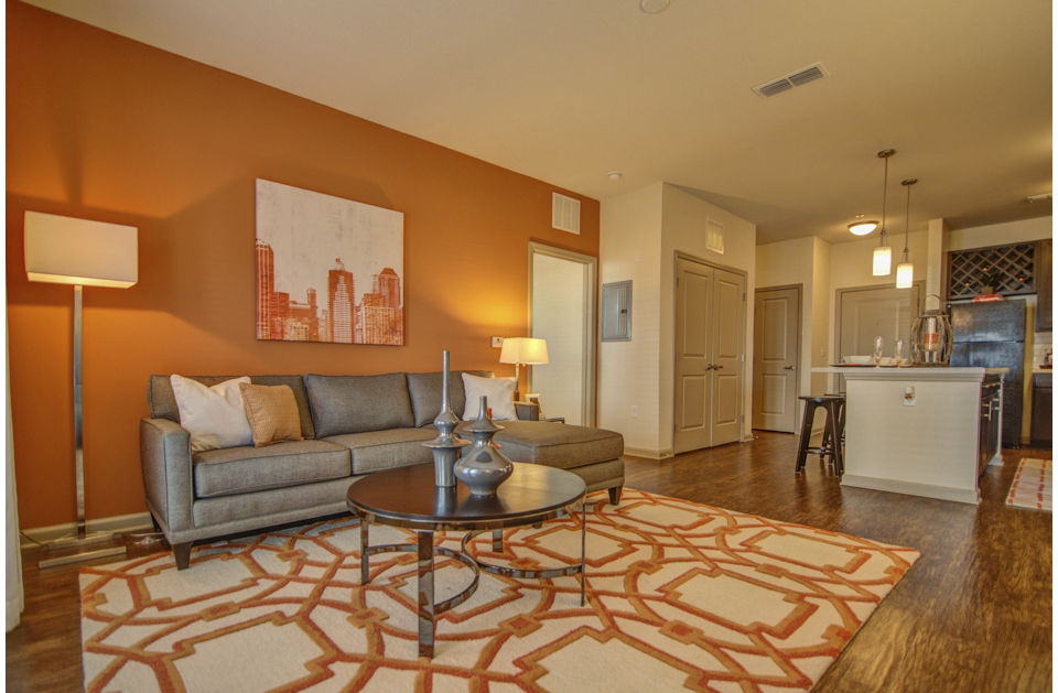 Modern living room with stylish decor at Capital Place at Southwood Apartments