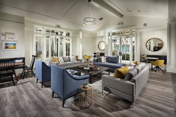 Stylish clubhouse at Montiavo Apartments with modern seating and entertainment options