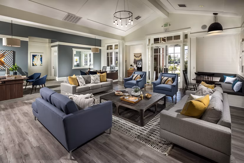 Clubhouse with modern furnishings at Montiavo Apartments in Greystar's luxury community