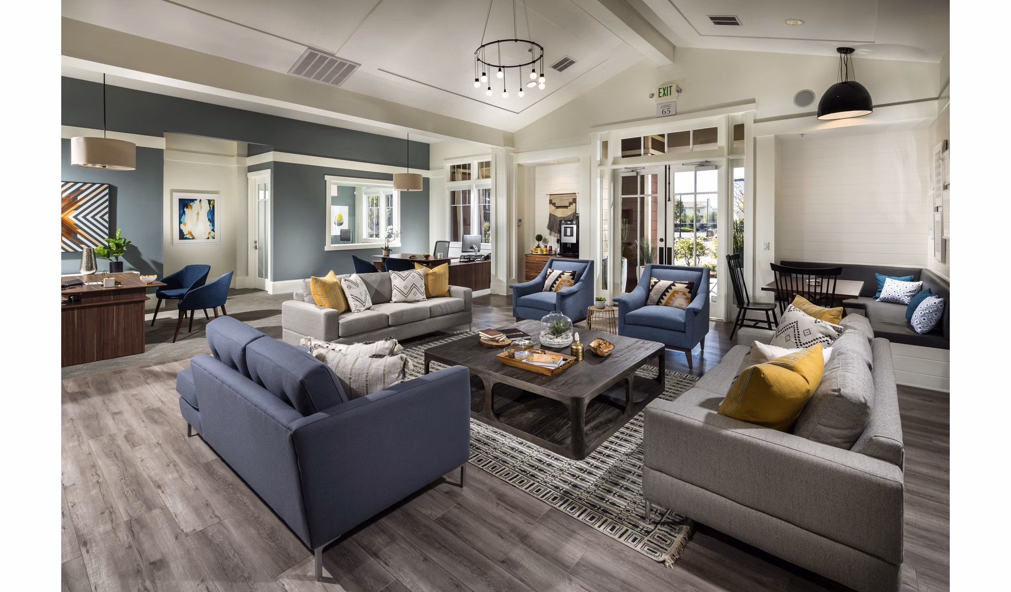 Clubhouse with modern furnishings at Montiavo Apartments in Greystar's luxury community