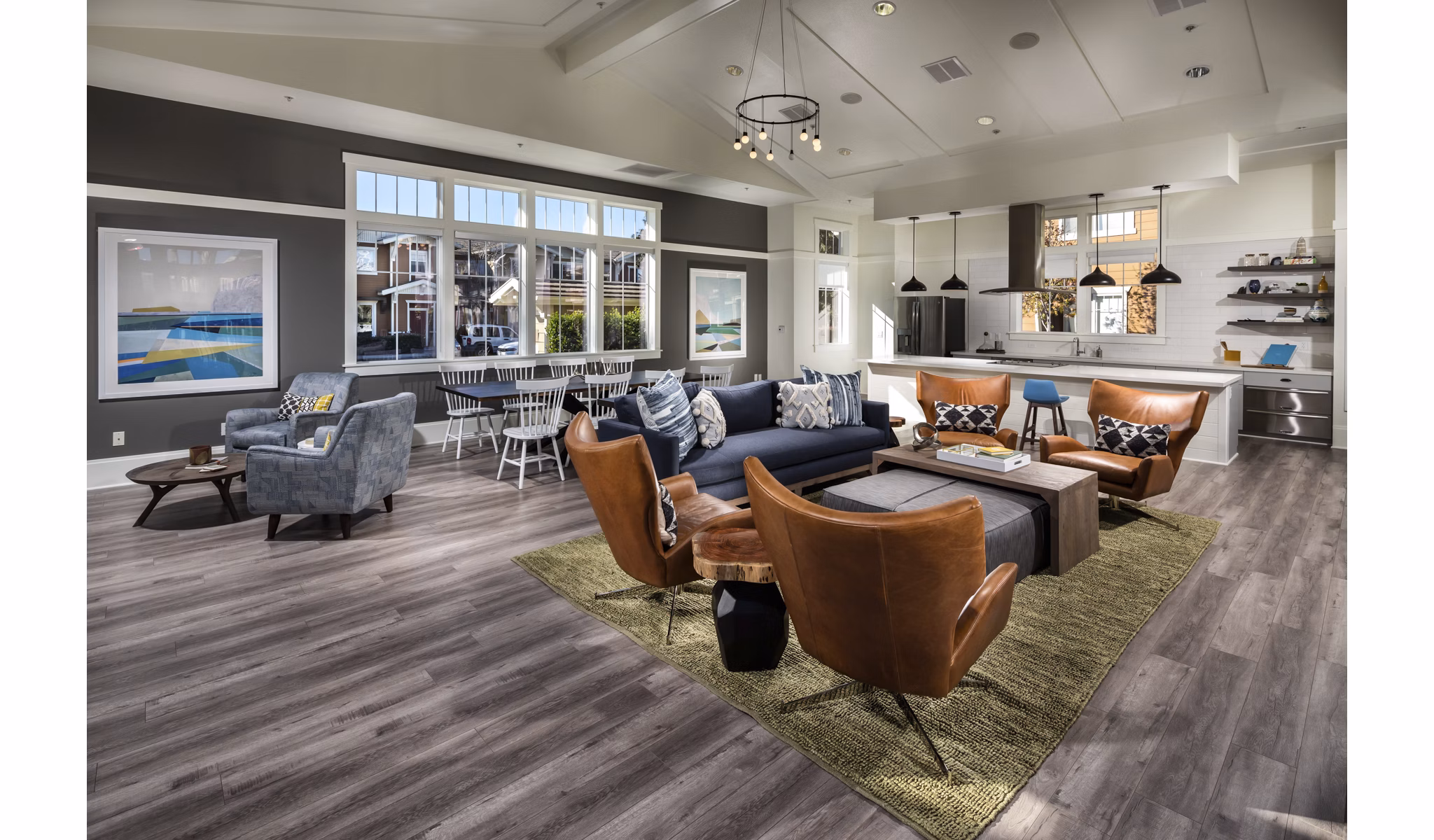 Clubhouse with modern furnishings at Montiavo Apartments near shopping and dining