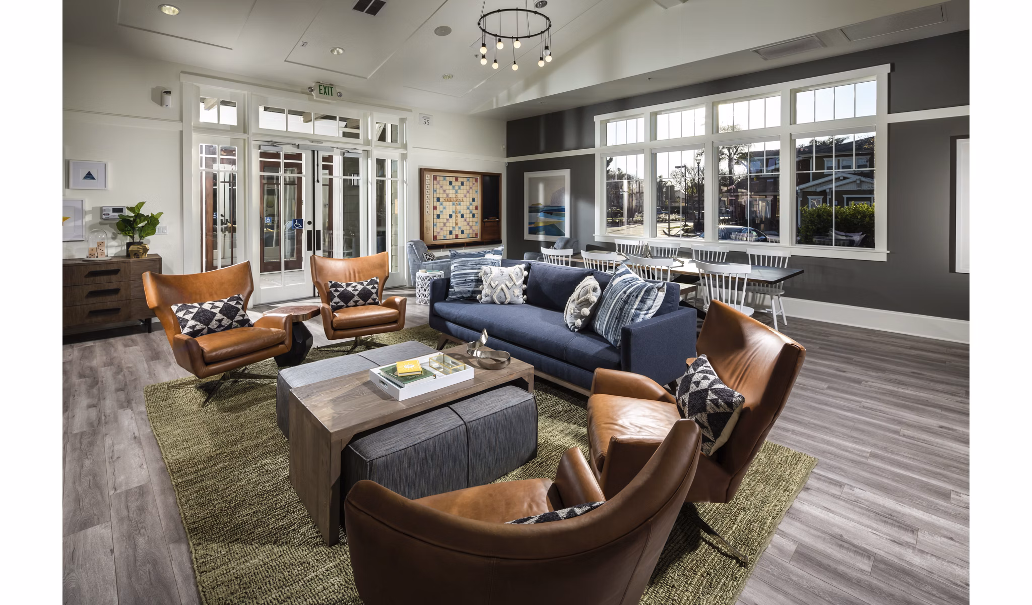 Elegant clubhouse with modern decor at Montiavo Apartments, a luxury community by Greystar in the heart of Santa Maria