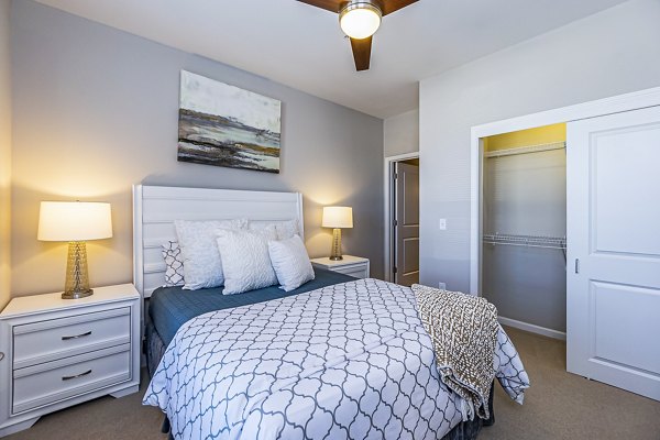Elegant bedroom with tasteful decor at Album Quail Springs Apartments