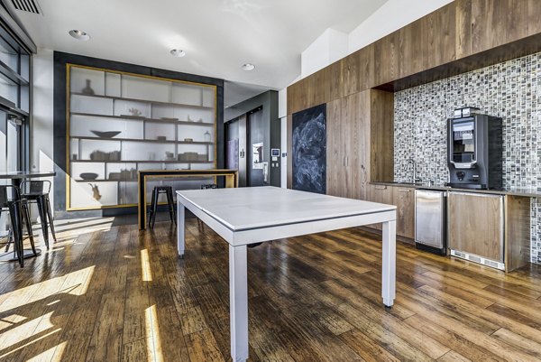 Clubhouse at Viktoria Apartments featuring modern design and cozy seating area in the heart of Seattle's vibrant downtown