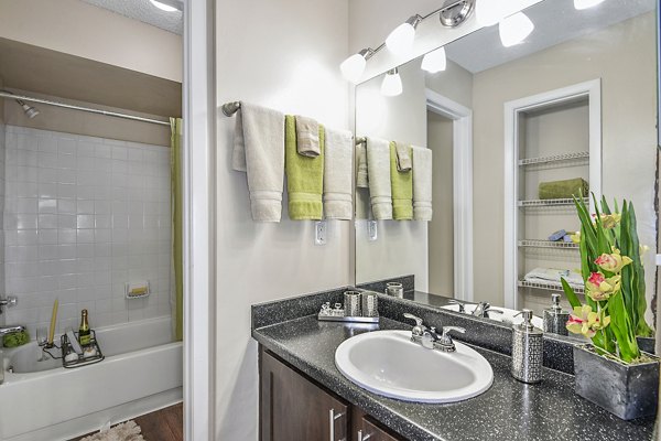 Modern bathroom with sleek fixtures at Lakeshore at Altamonte Springs Apartments