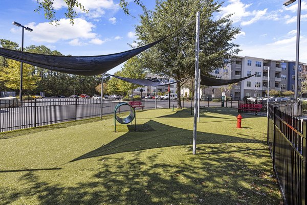 Spacious dog park with agility equipment at Junction Six Forks Apartments, perfect for pet-friendly living in luxury apartment community