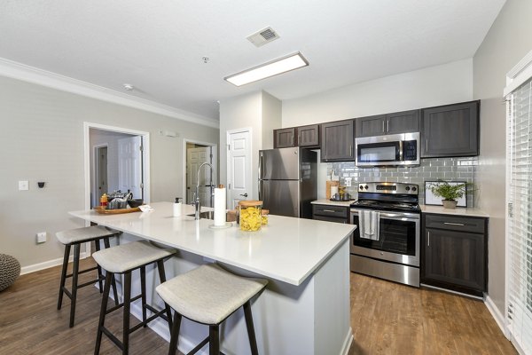 Modern kitchen with stainless steel appliances at Avana Ridenour Apartments