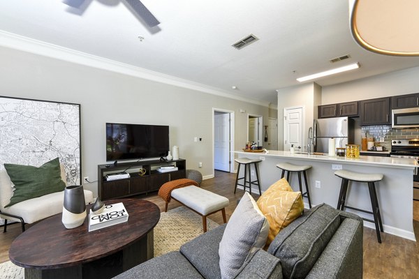 Cozy living room with plush seating and modern decor in Avana Ridenour Apartments