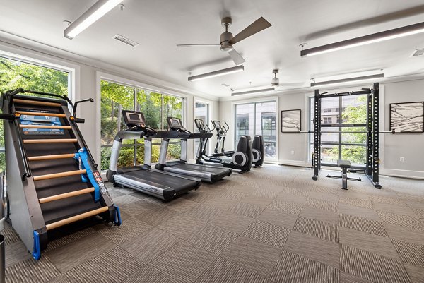 State-of-the-art fitness center with modern equipment at Elan City Center Apartments