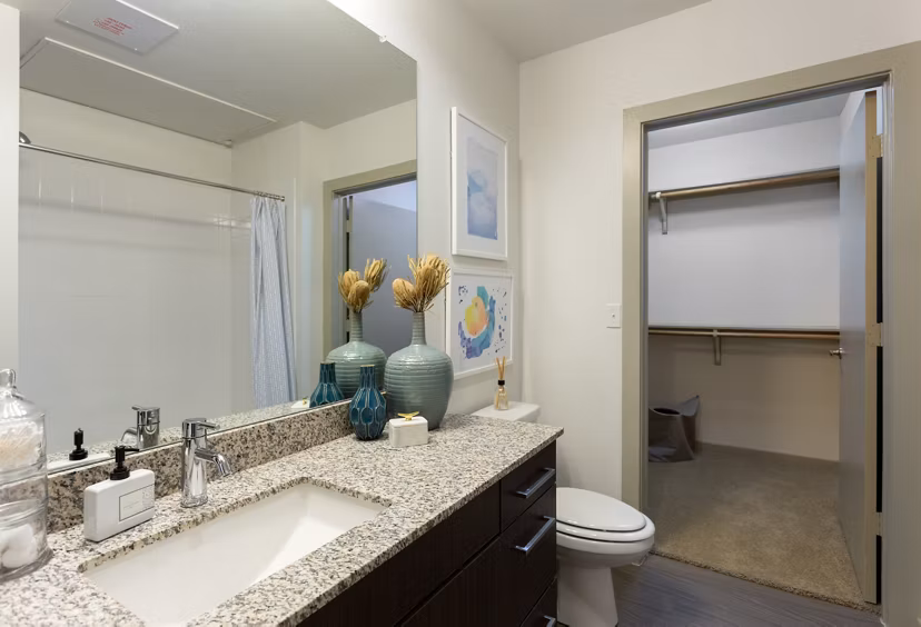 Luxurious bathroom featuring modern fixtures at Azul Lakeshore Apartments