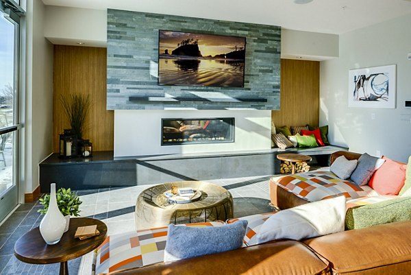 Elegant clubhouse lobby with contemporary decor at The Island Residences at Carlson Center Apartments