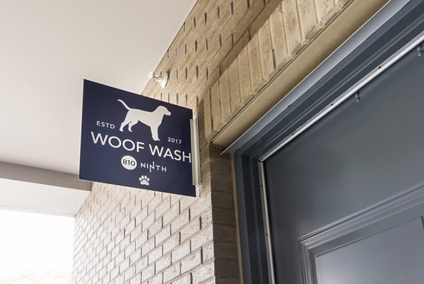 Convenient dog wash station at 810 NINTH Apartments, offering luxury pet amenities in a Greystar-managed community
